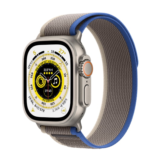 첫번째 Apple Watch Ultra_트레일루프_49 단말 블루/그레이 좌측 사선 이미지