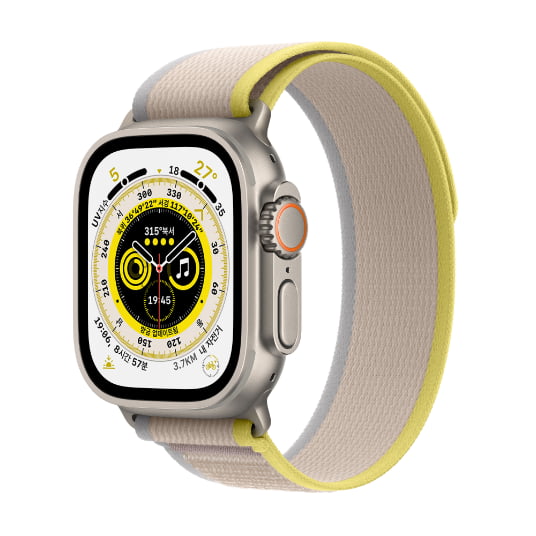 첫번째 Apple Watch Ultra_트레일루프_49 단말 옐로/베이지 좌측 사선 이미지