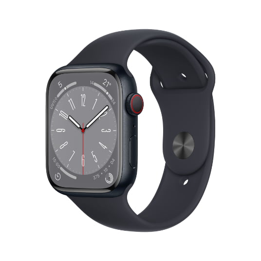 첫번째 Apple Watch Series8_AL_스포츠밴드_45 단말 미드나이트 좌측 사선 이미지