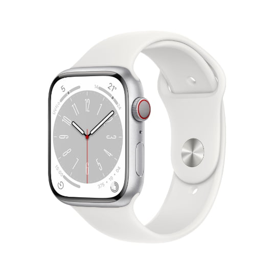 첫번째 Apple Watch Series8_스탠_스포츠밴드_41 단말 실버 좌측 사선 이미지